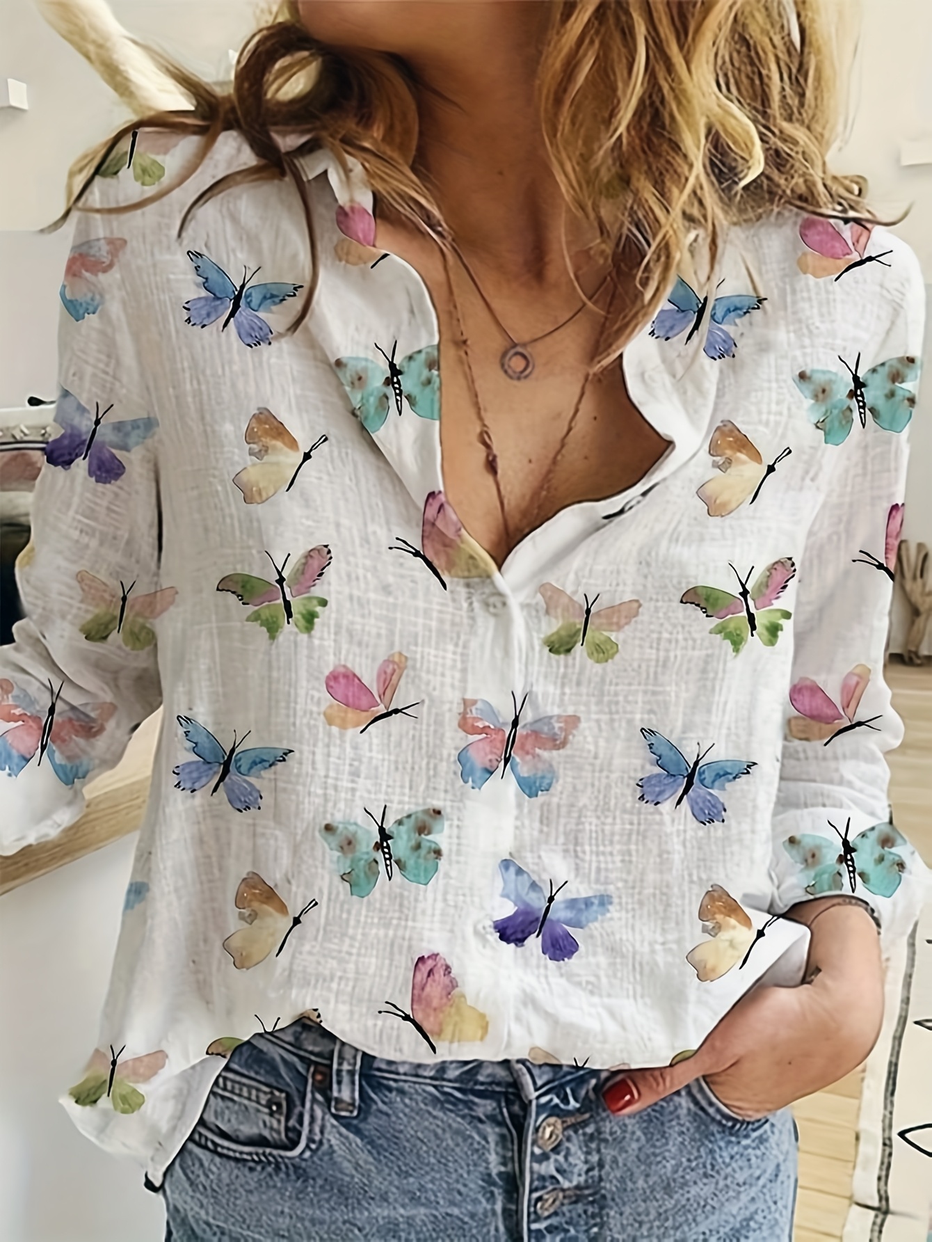 womens elegant   print blouse long sleeve casual button up top with floral     spring summer casual attire   print top detailed   decor white 0