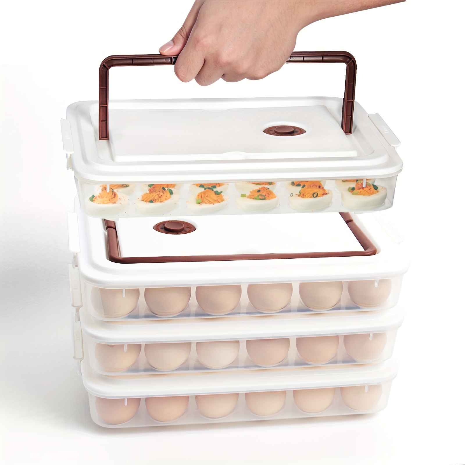 

Deviled Egg Containers With Lid, (set Of 4), Plastic Deviled Egg Tray Carrier With Handle For 96 Eggs, Clear Storage Egg Platter For Devil Egg, Fridge Stackable Portable Egg Holder