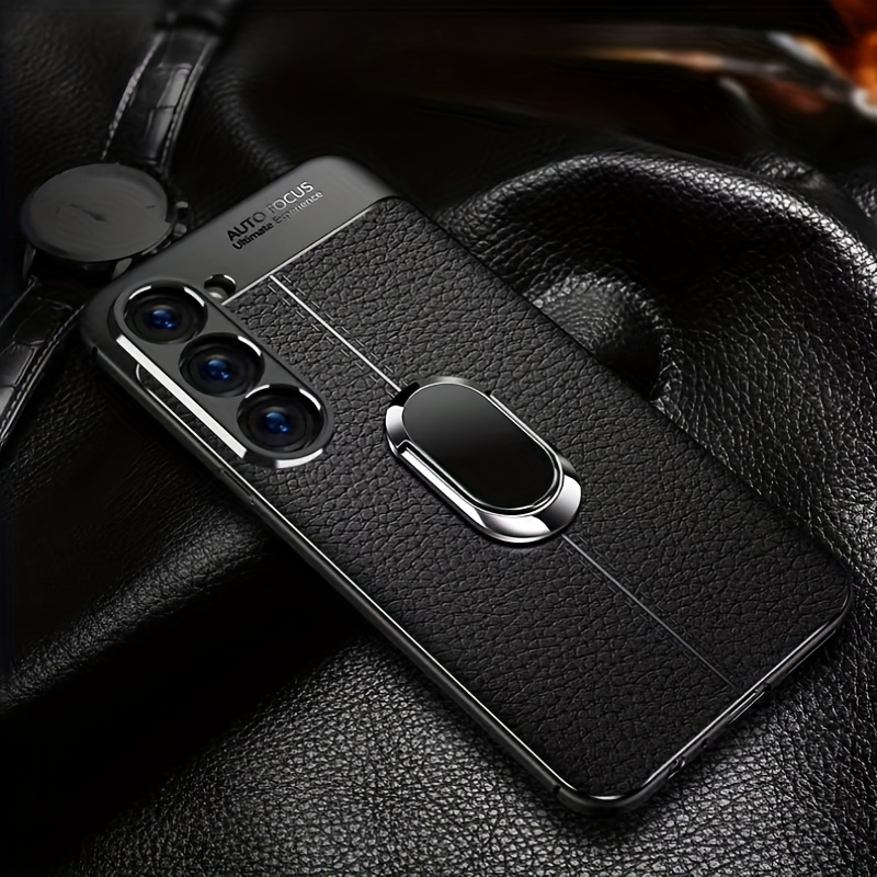 Phone Case with Lychee Pattern, Easy to Remove and Soft Shockproof Design for Samsung A55/A15/A35/A25 5G/A23/A14 5G/S24/S24 Ultra/S24 FE/S23/S23 Ultra/S23 FE, Includes Ring Stand