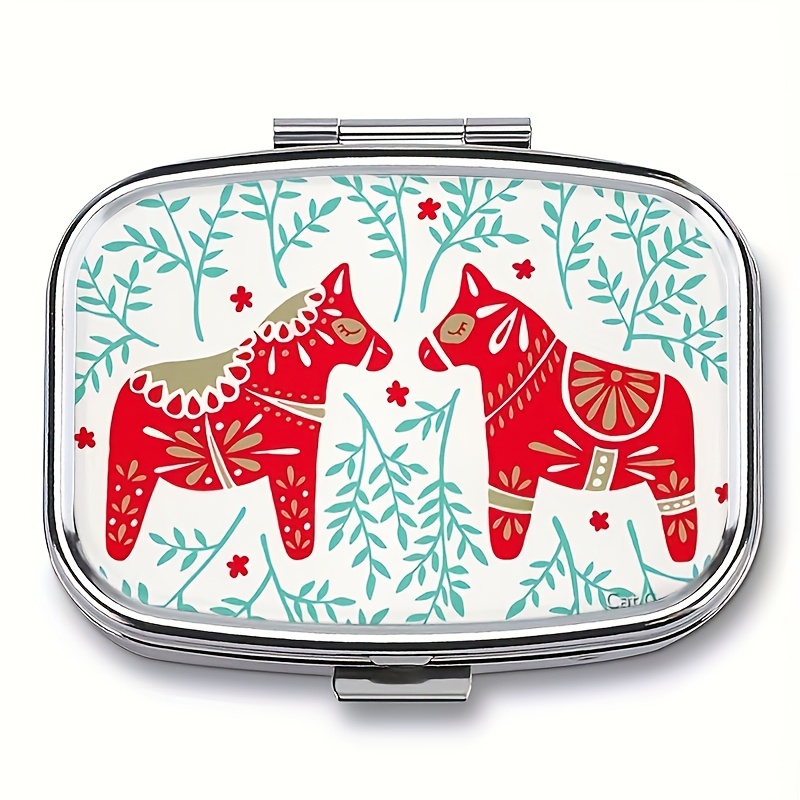1pc Swedish Style Medicine Box, Double Compartment Design, Color, Mini And Portable, Suitable For Home And Travel, Unique Gift