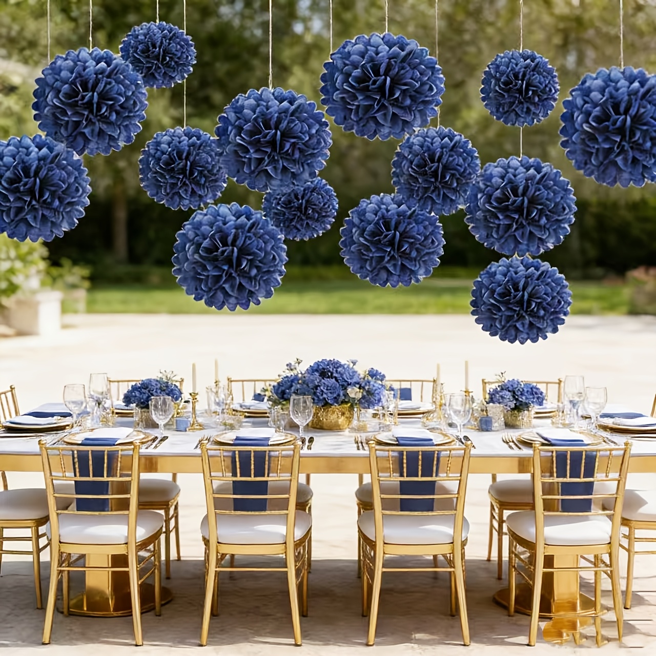 14pcs Navy Paper Balls, Suitable For Party Decorations, Weddings, Birthdays, And Graduation Celebrations
