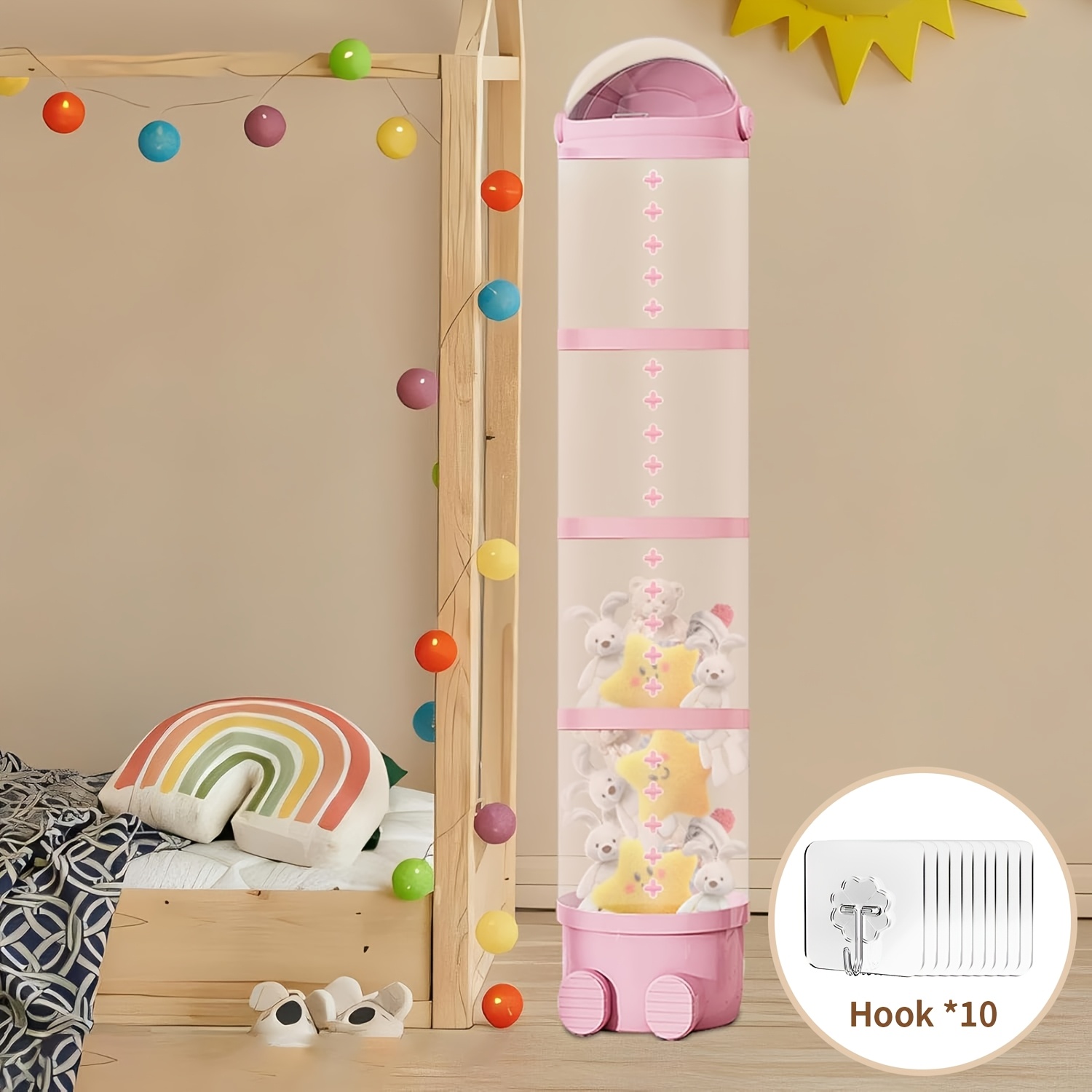 162cm Storage Bin With 10 Hooks, Large Capacity For Plush Organizer Box With Lid, Holds 50+, Floor Space, Assembly, Ideal For Plush Toys/toys/bedroom Storage, Perfect Gift For Christmas And Halloween