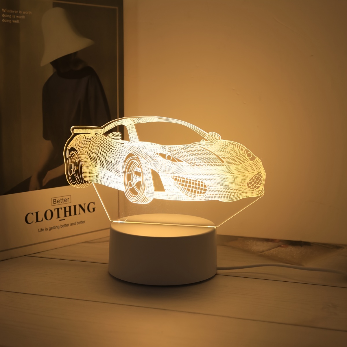 

1pc Cool Sports Car 3d Night Light - Single Color Led Desk Light For Bedroom And Bedside Decoration - Usb Power Supply - Perfect Christmas Or Birthday Gift For Boys