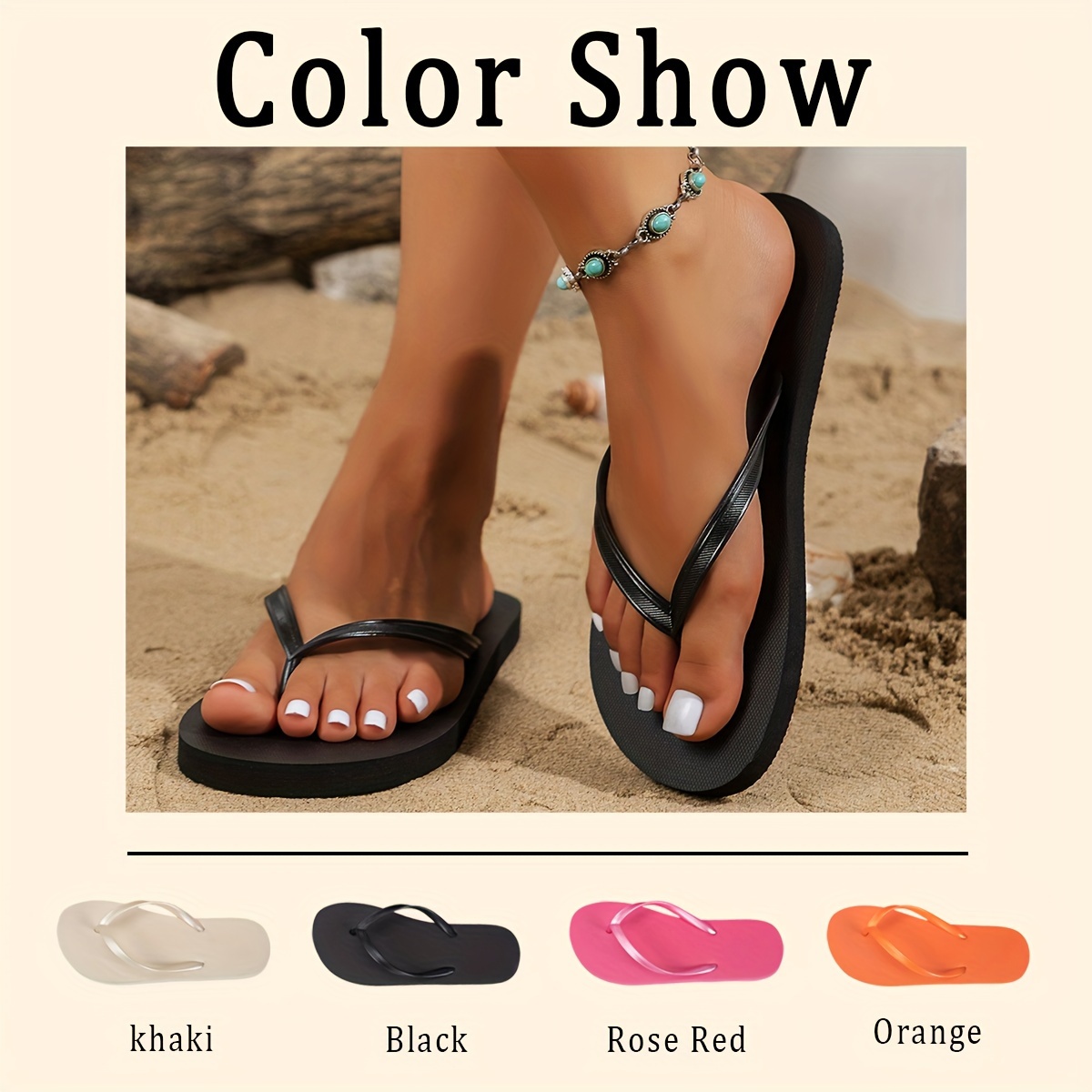 Women'S Summer Flip-Flops - Black Thick Sole Beach Sandals for Home, Travel & Vacation Wear