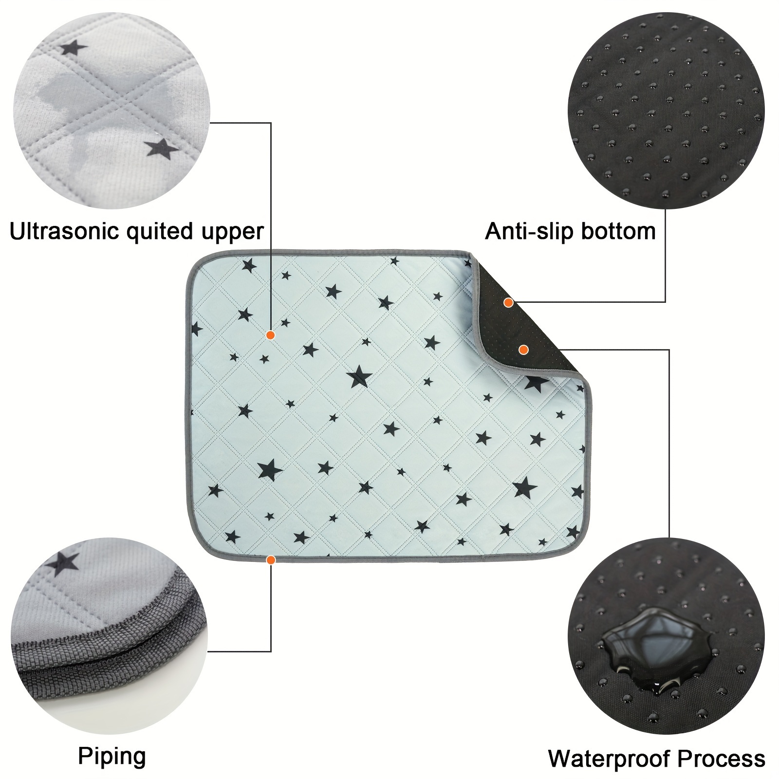 star patterned washable dog   pad leakproof absorbent training mat for puppies cats reusable pet urine barrier non slip for car seats sofas Product details 2