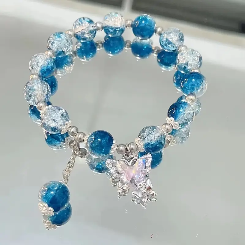 butterfly charm beaded bracelet cute colorful glass beads perfect gift for details 0