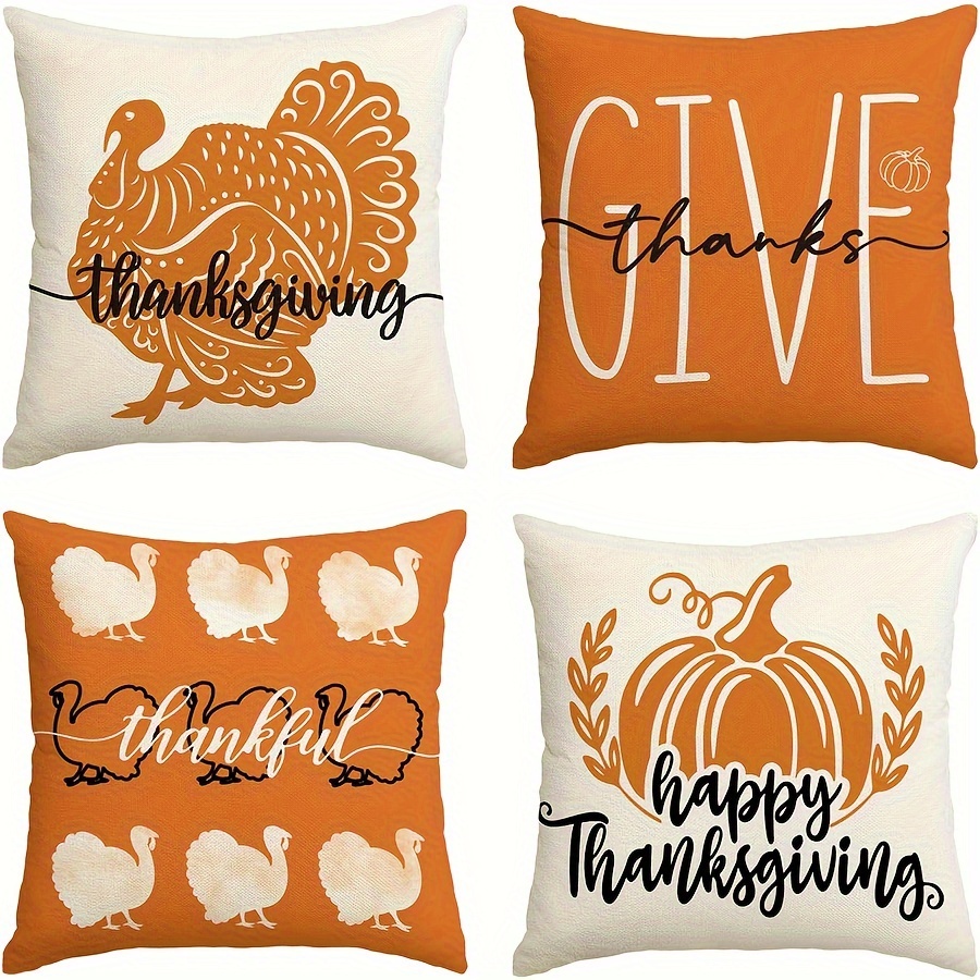 

4pcs, Happy Thanksgiving Turkey Pumpkin Throw Pillow Covers, For Sofa Couch, Thanksgiving