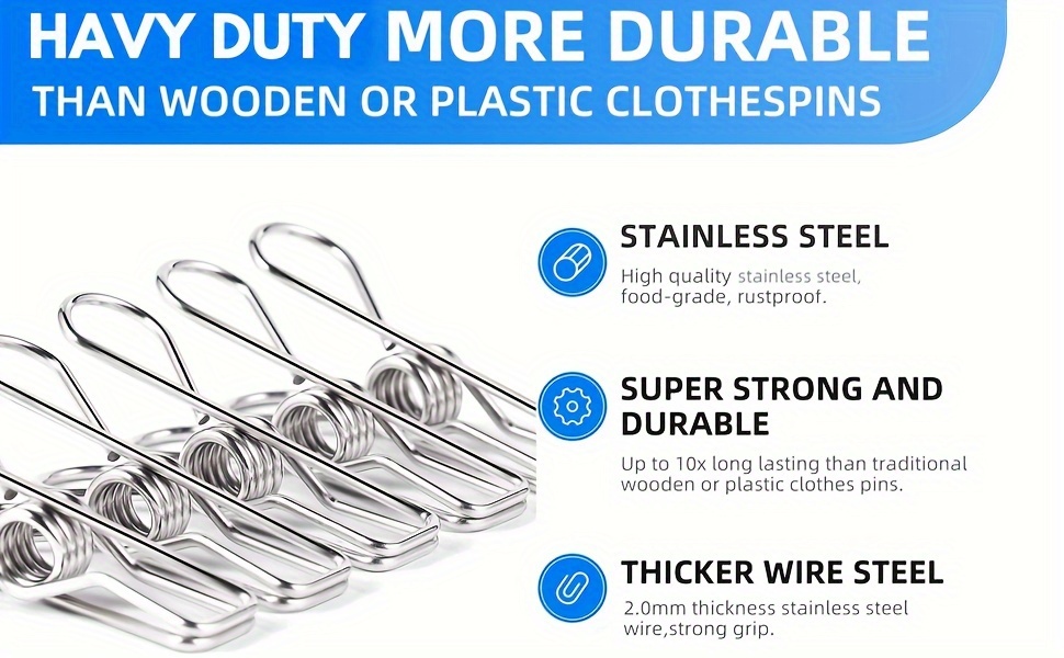 60 pack stainless steel clothes pegs metal hanging clips   laundry clothesline pins for clothes papers snack sealing details 2