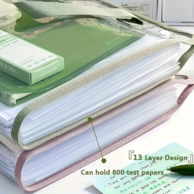13 pocket expanding file organizer waterproof a4 document holder with transparent front 13 pockets durable abs plastic portable handheld storage for students office use pink office supplies storage stylish organizer sturdy handle construction storage organizer details 5