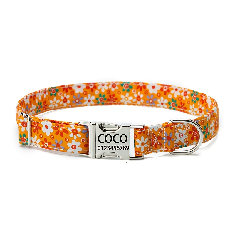 TEMU 1pc Custom Sweet Floral Pet Collar With Engraved Name And Phone Number Id Tag, Adjustable Soft Durable Dog Collar To Prevent Loss - Medium And