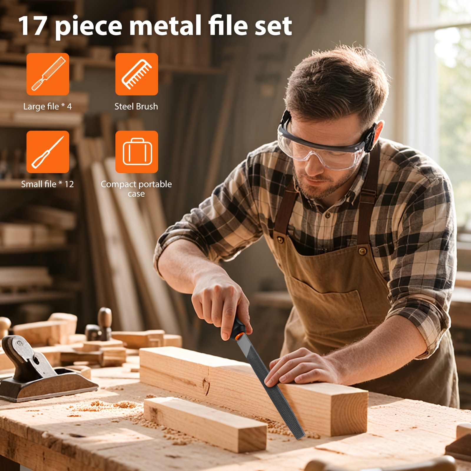 Image of 17pcs Metal File Set, Durable Material Professional Files Tools, 4x Large Files (flat, Triangular, Semicircular, Round) And 12x Needle Files, Alloy Tools With Storage Case Perfect For Wood, Metal