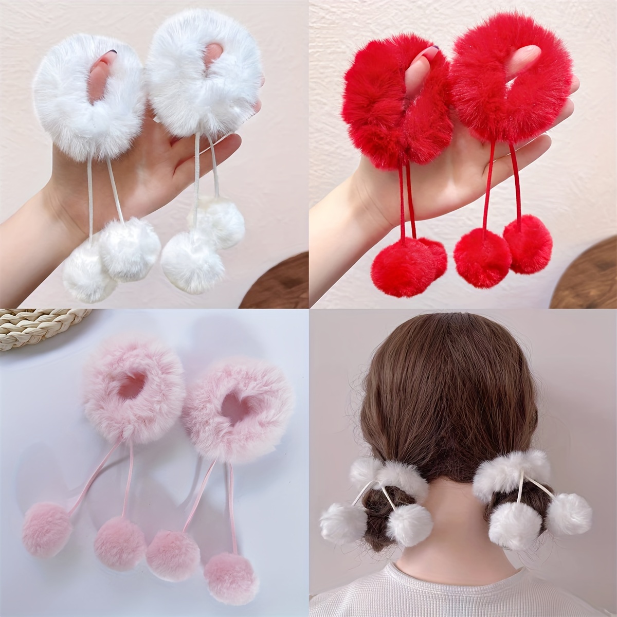 

2 Pcs Fur Pom Pom Hair Ties - Fall and Winter - Suitable for 14 and Up - Set of 2 - Great for Cute and Sweet Hairstyles