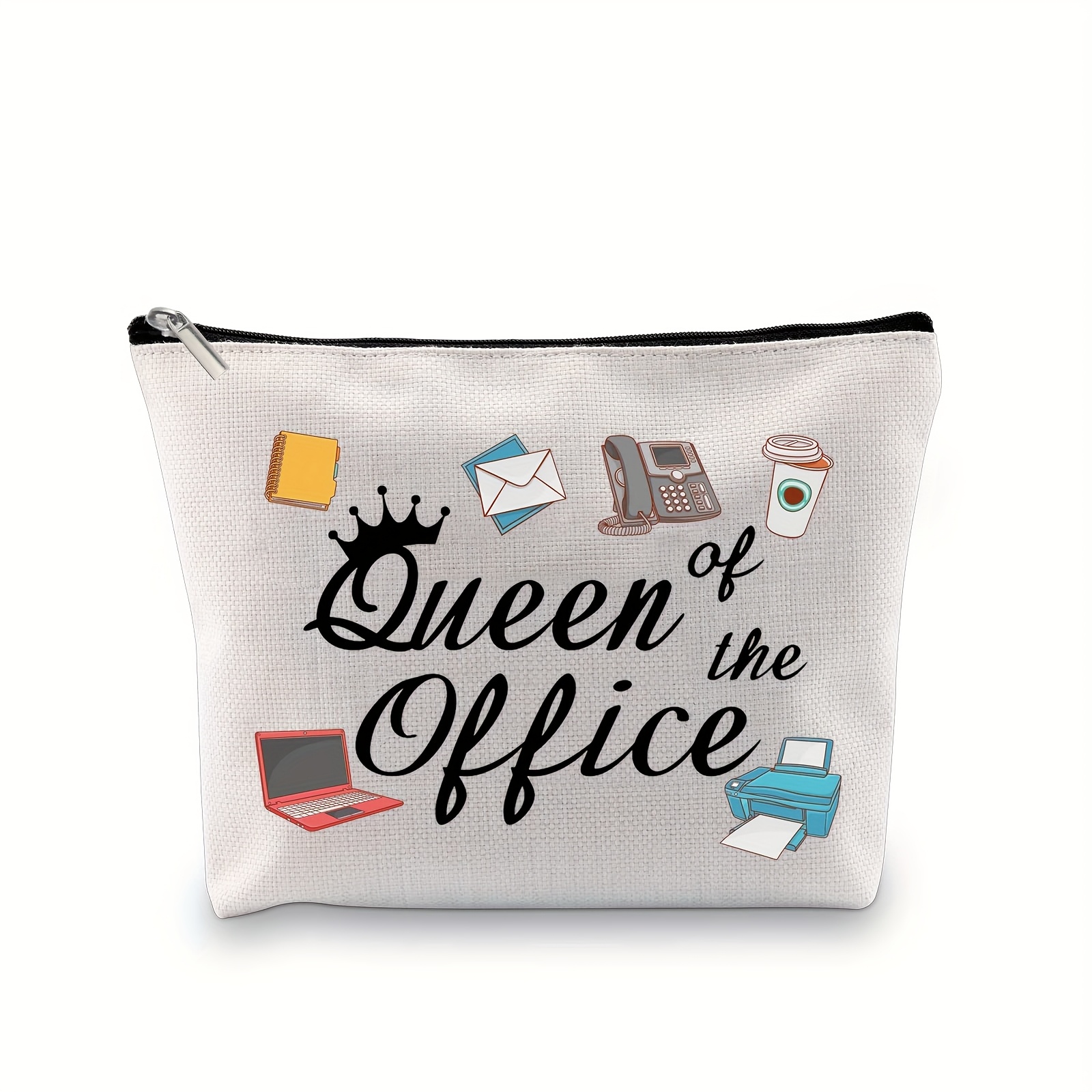 queen of office cosmetic bag durable compact travel pouch with queen of the office design polyester toiletry organizer for secretaries receptionists admin staff lightweight foldable   daily use or special occasions cute office supplies 0