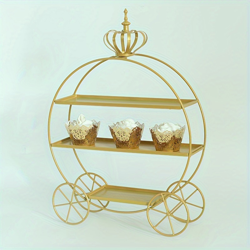 

1pc, Pumpkin Carriage Golden Metal Tiered Cupcake Stand, Round 3 Tier Dessert Stand, Cupcake Holder Stand For Dessert Table Display, Party Baby Shower Wedding Birthday Supplies