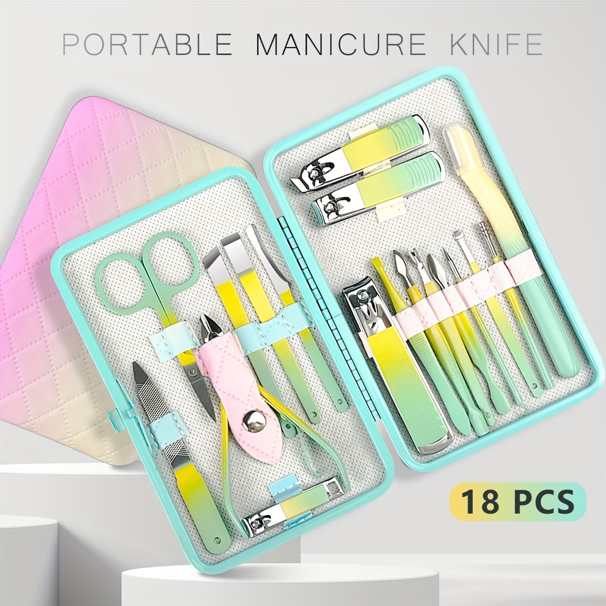 TEMU Manicure Set Nail Clipper Set Men Women Toe Finger Nail Clipper Personal Care Tools With Portable Travel Case Manicure Pedicure Tools Grooming Kit Gift For Men Women Wife (gradient Color)