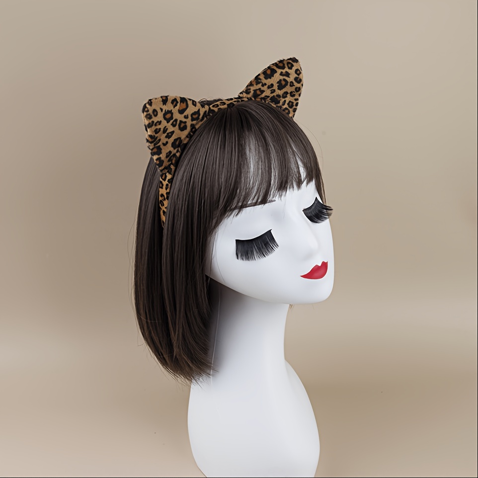 spooky leopard print cat ears costume set ears tail bow tie  display picture 2