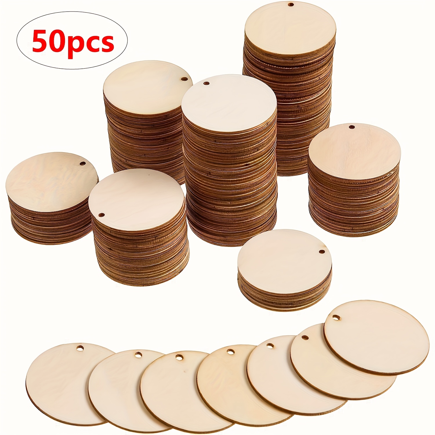 Image of 50pcs Pack Wood Blanks - 2-inch Compatible For Diy Crafts, Paintable Round Wood Discs Suitable For Party Decorations, Coasters, Ornaments & Blank Rounds For Painting - Wood Blanks