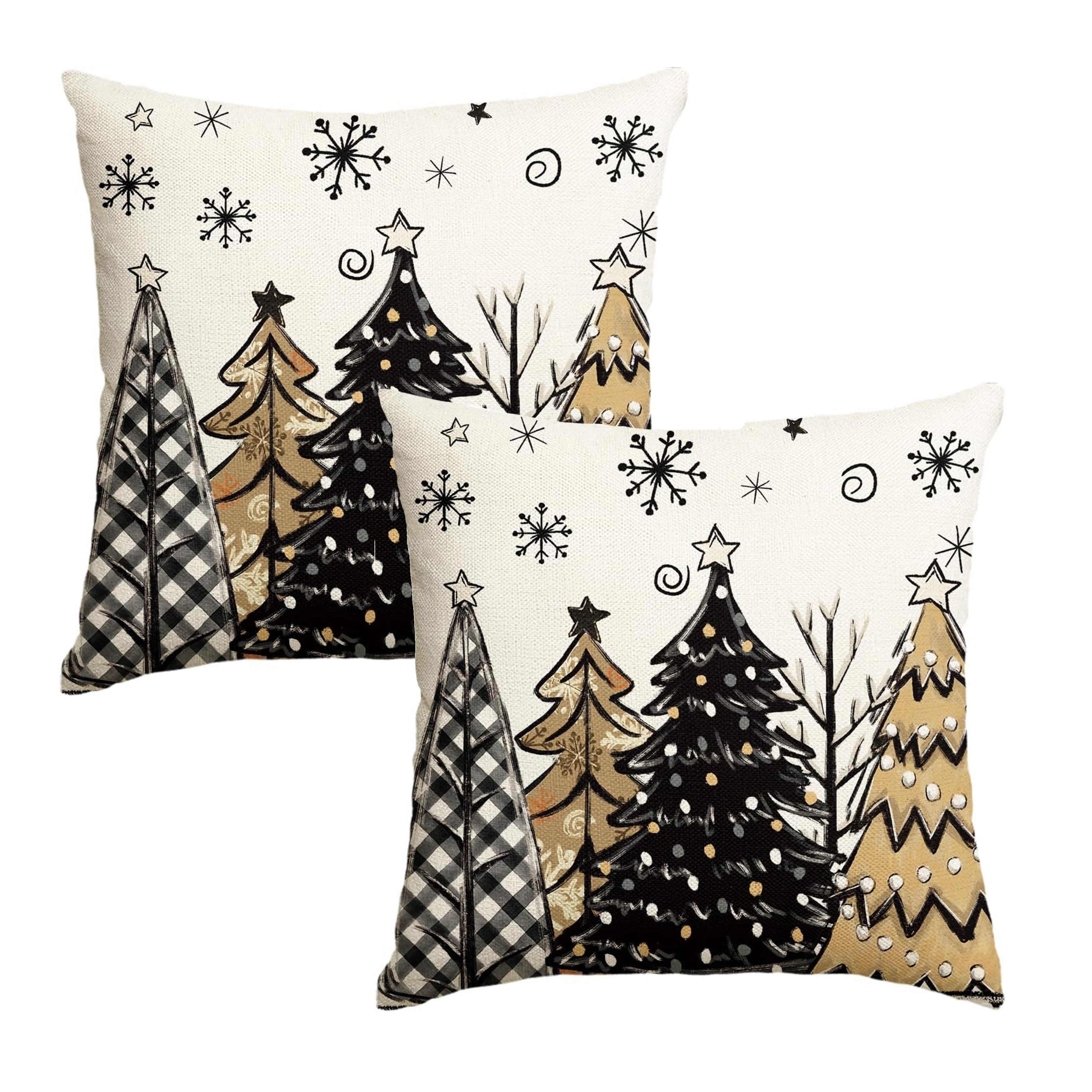 

2-pack Contemporary Style Christmas Tree & Throw Pillow Covers, 16x16/18x18/20x20 Inches, Linen Fabric, Zippered, Machine Washable, Color, For Sofa Couch Decor