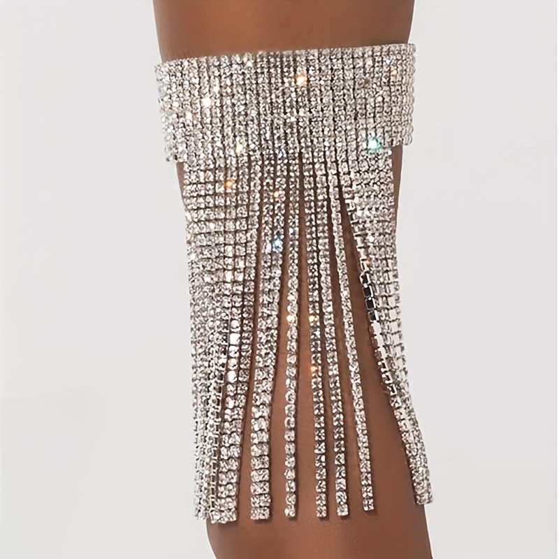Luxurious Multi-layered Rhinestone Tassel Anklet, Elegant Foot Jewelry