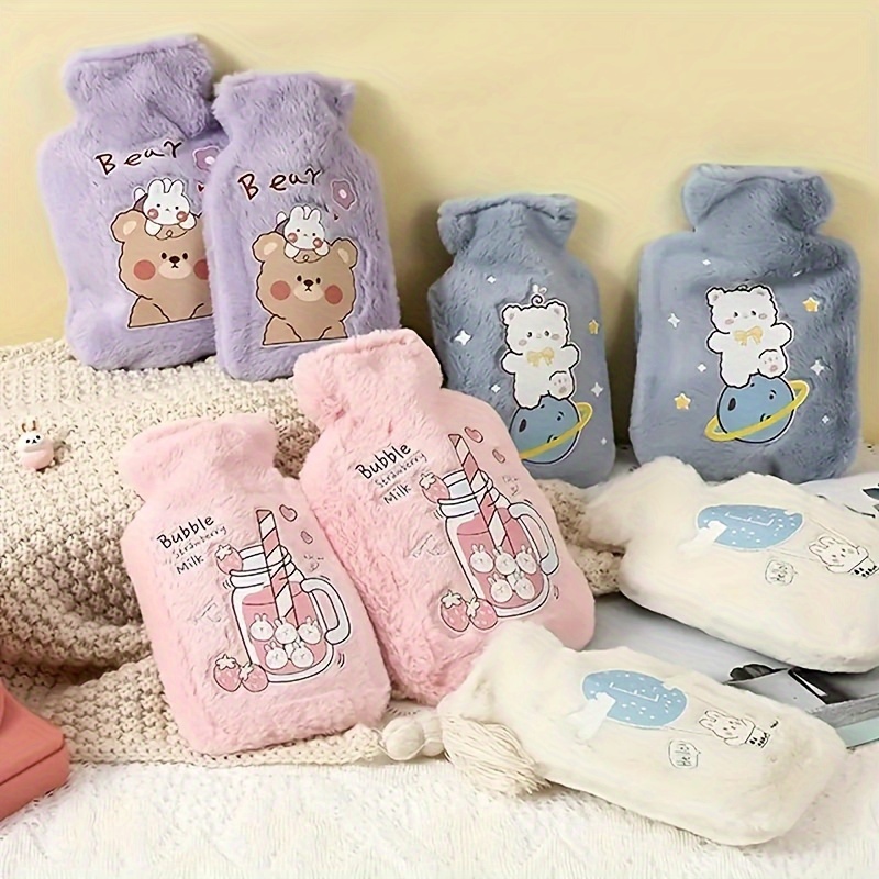 

1pc Plush Cartoon Hot Water Bottle - 500ml , Explosion-proof Rubber Hand Warmer For Home Use