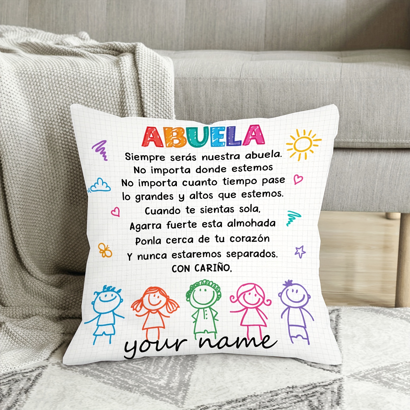 

Personalized Grandma Throw Pillow Cover 18x18 Inch - Contemporary Style Polyester With Zipper For Home Office, Custom Memorial Text, Machine Washable, Woven - Gift For