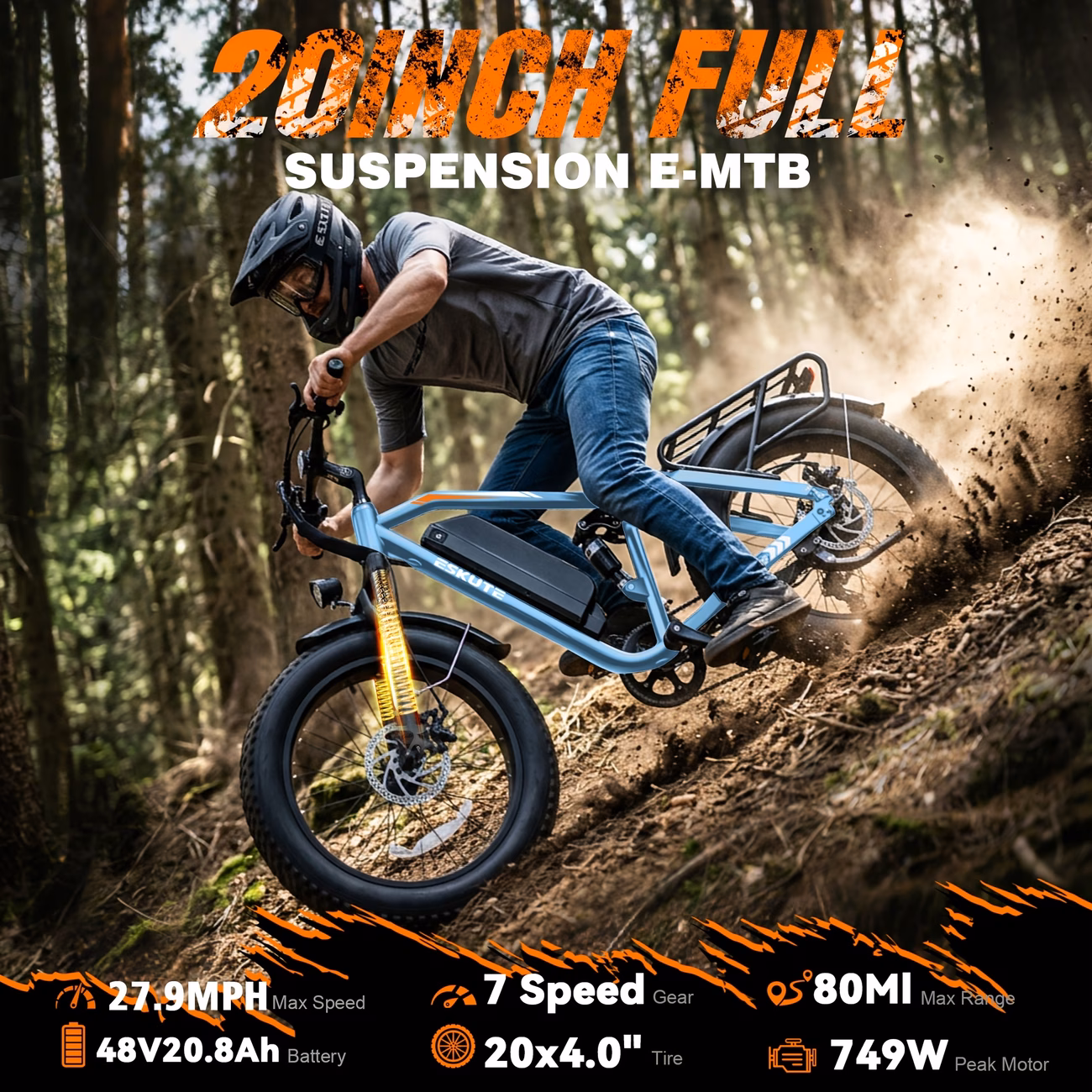 m300f electric bike for 80miles 20 8 range and removable battery 20x4 tire electric mountain bike for men women Product details 6