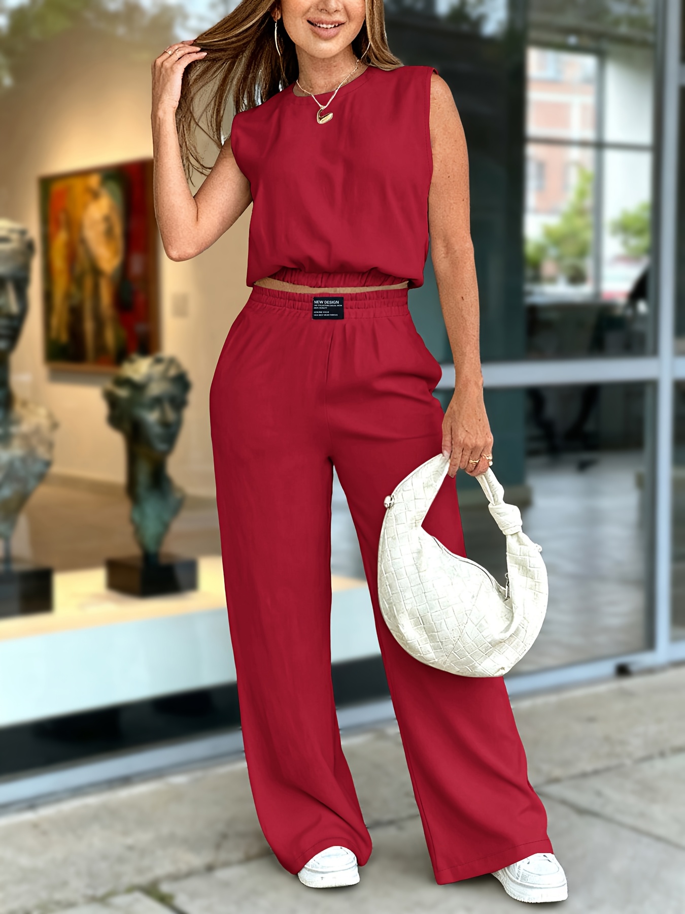 matching pants and crop top set sold on Temu United States