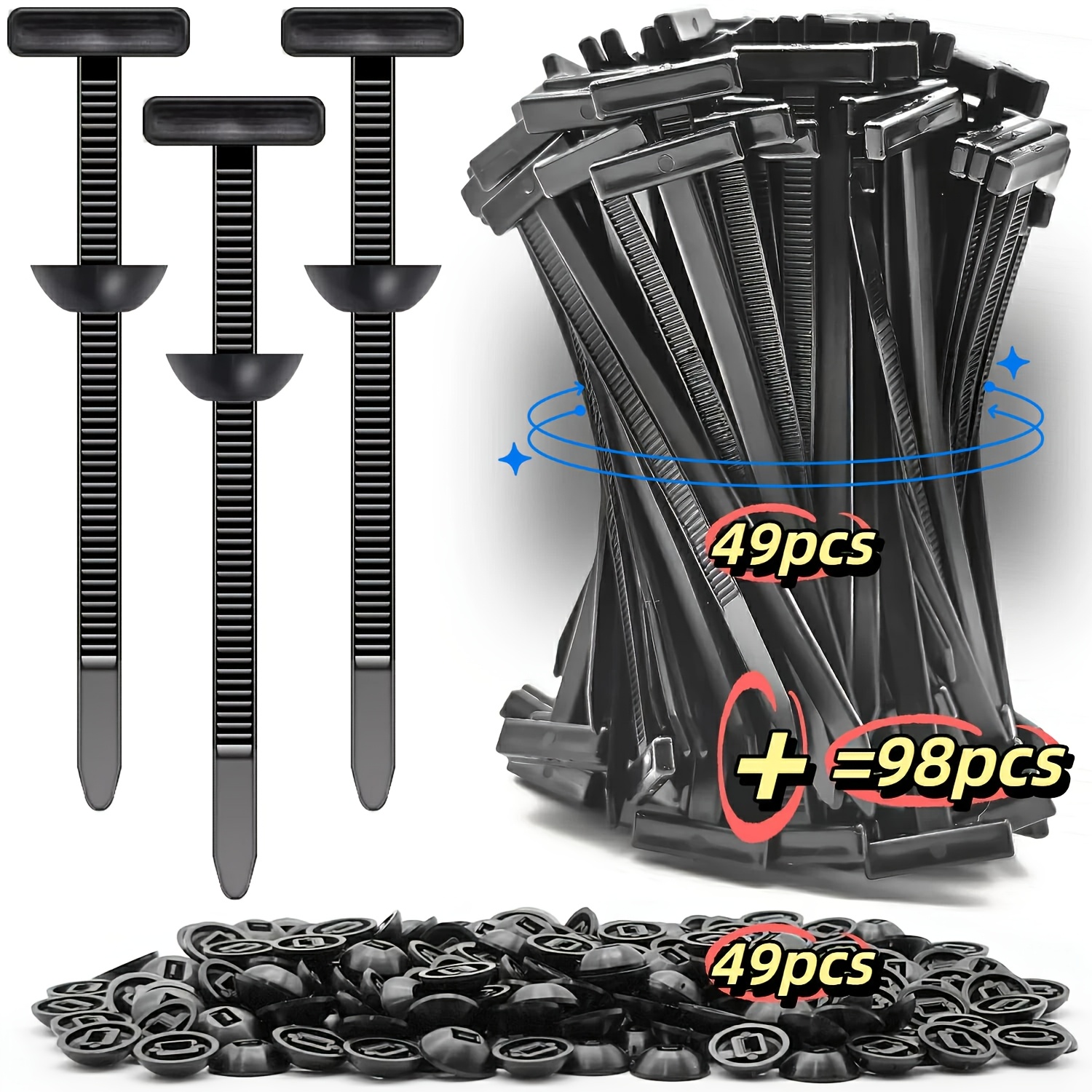 TEMU 298/98pcs 2026 Upgraded Nylon Universal Cable Ties, Heavy-duty Self-locking Rivet Ties, Nylon Universal Cable Ties With Heavy-duty Self-locking