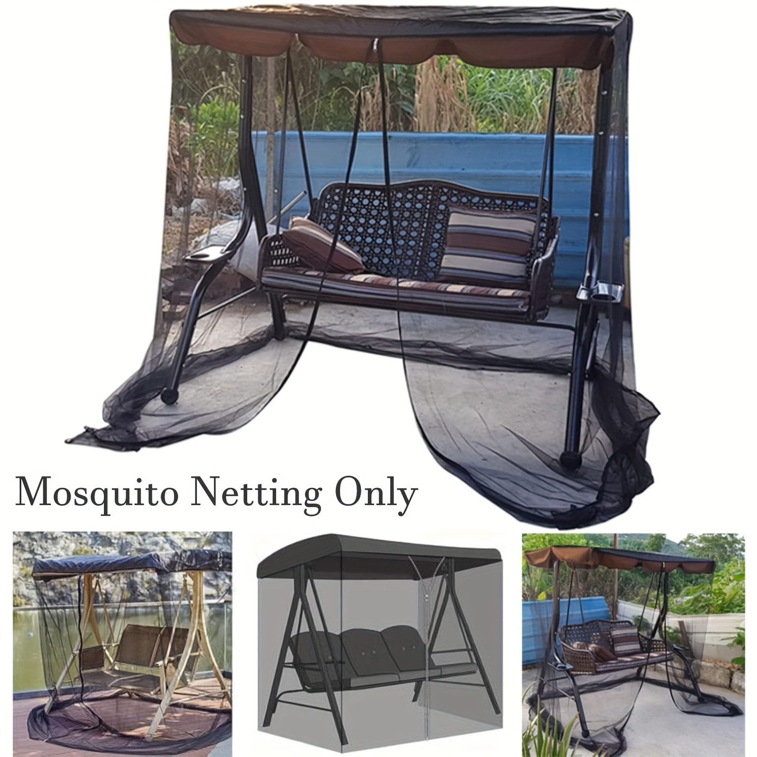 Image of 1pc Patio Swing Chair Cover Net, Anti- Net For Outdoor Swing Rocking Chair, Sunscreen Anti- Cover For Balcony Garden, 49 To 80in, Barrier Cover, Garden Seating Protector, Rocking Chair Accessory