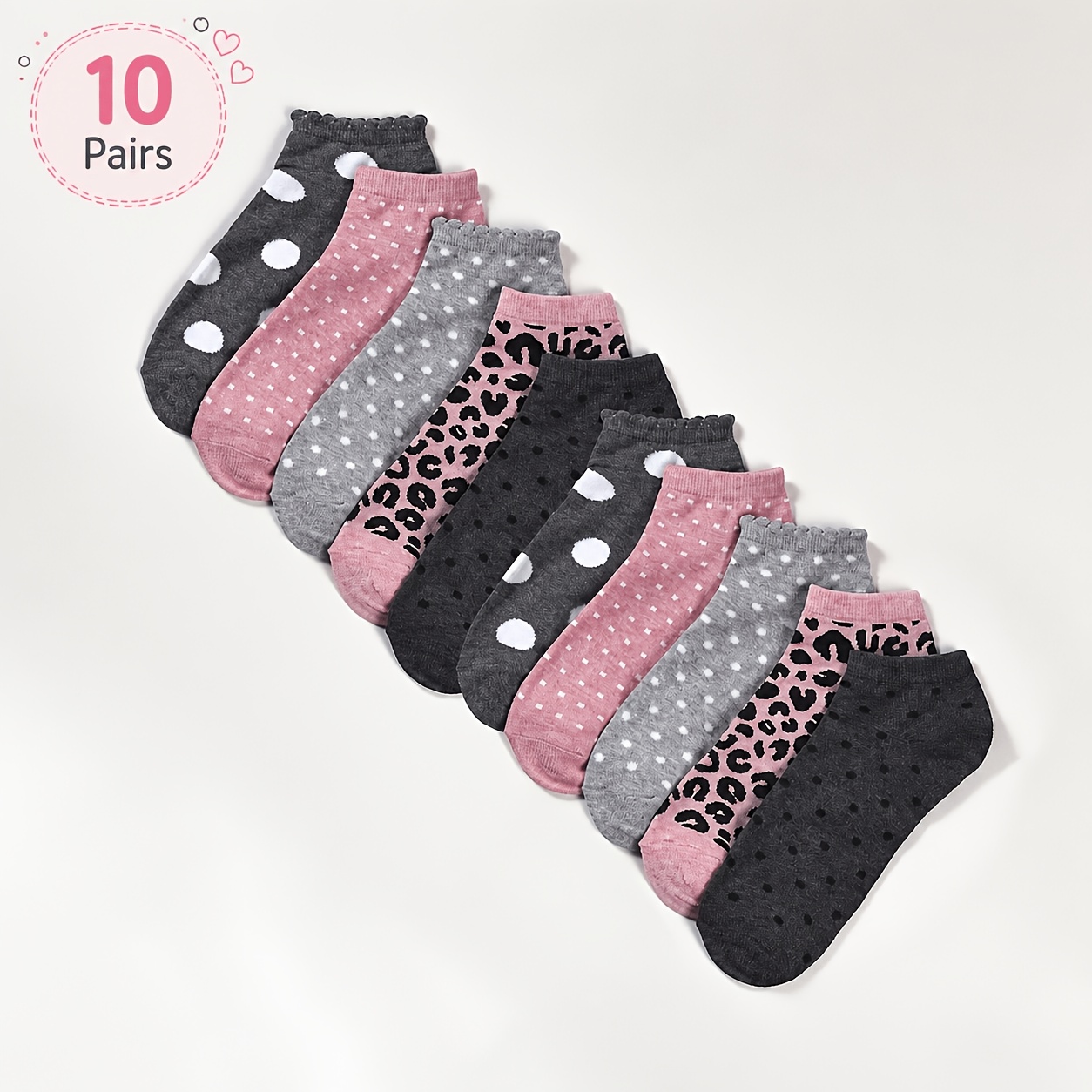 E-shop Neue 5/10-Paar Damen-Knöchelsocken für Frühling/Sommer mit Leopardenmuster Polka Dots, weiche, bequeme, atmungsaktive, lässige, vielseitige,