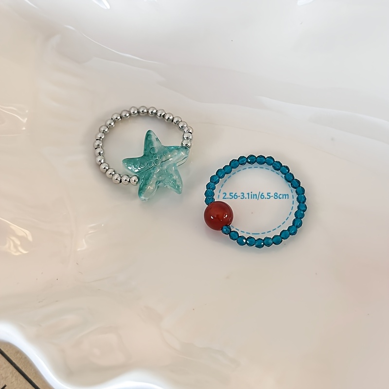 Adjustable Boho Starfish Ring with Green Beads