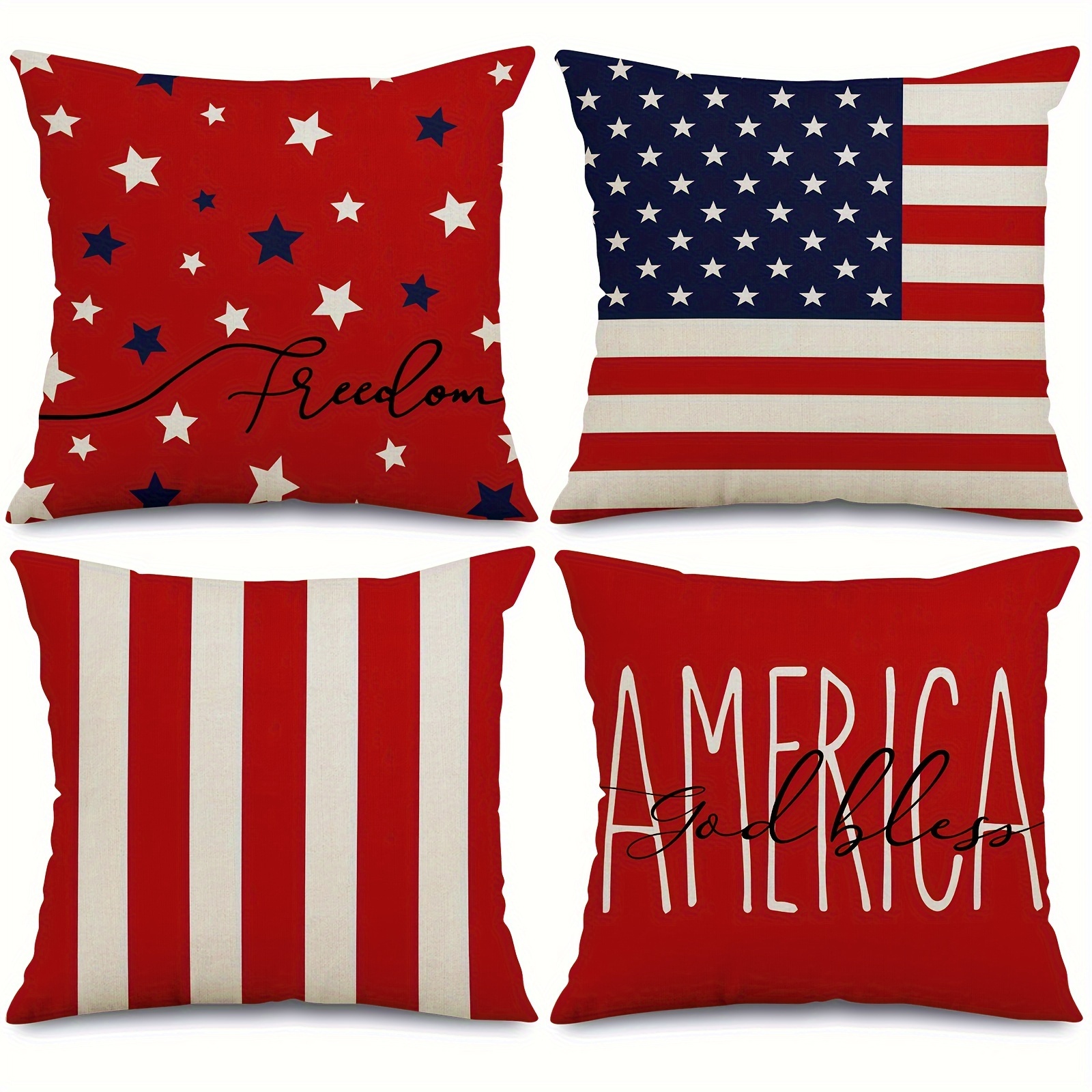 4pcs 4th of july decorations pillow covers 18 x 18 inch american flag stars stripes god bless america throw pillow case patriotic decorative pillow case for memorial day home sofa couch 4 pack details 1