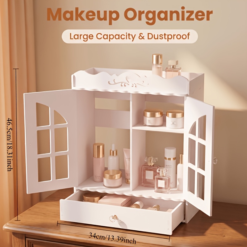 TEMU This French Wall-mounted Cosmetic Organizer Features A Double-layer With A Bottom Drawer And An Open Shelf On Top, Storage Space. Suitable For