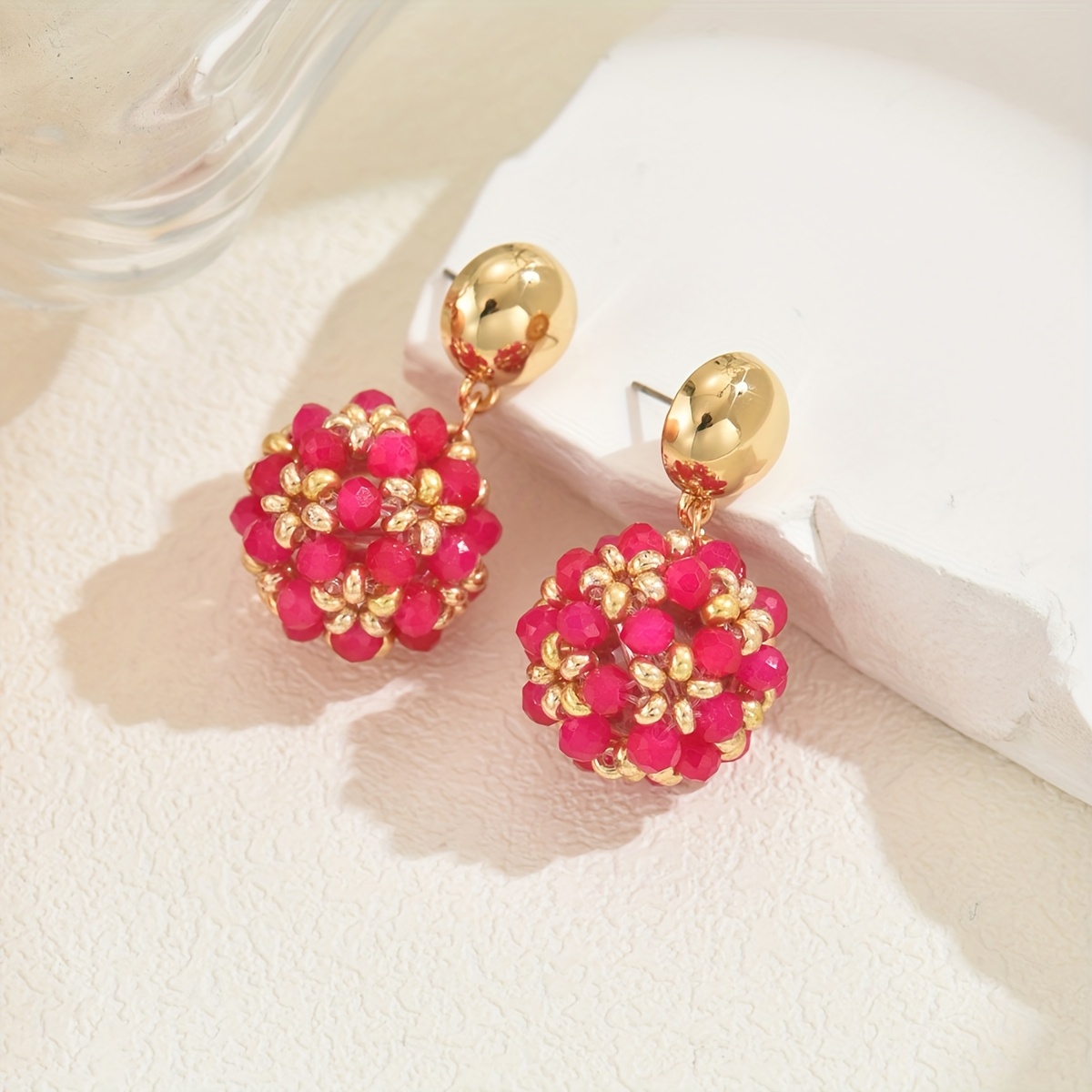 Boho Vacation Style Beaded Earrings Small Ball Retro DIY Dangle Earrings Women'S