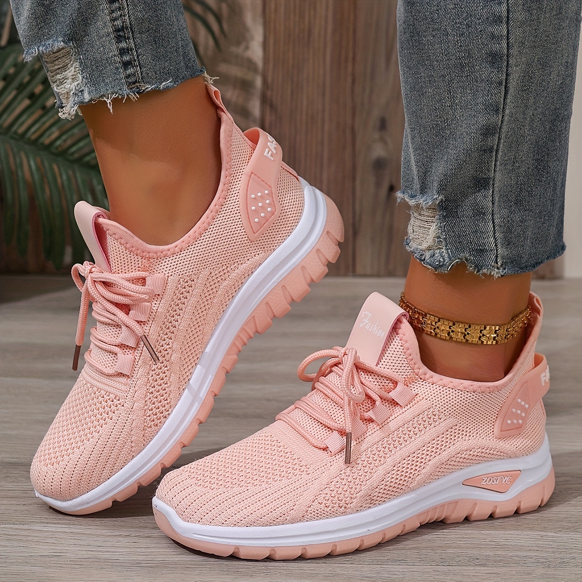 Women's White Breathable Mesh Running Shoes - Comfortable Low-Top Sneakers with Rubber Sole for Travel, Vacation & Casual Wear, Sleek Shoe Design | Cushioned Support
