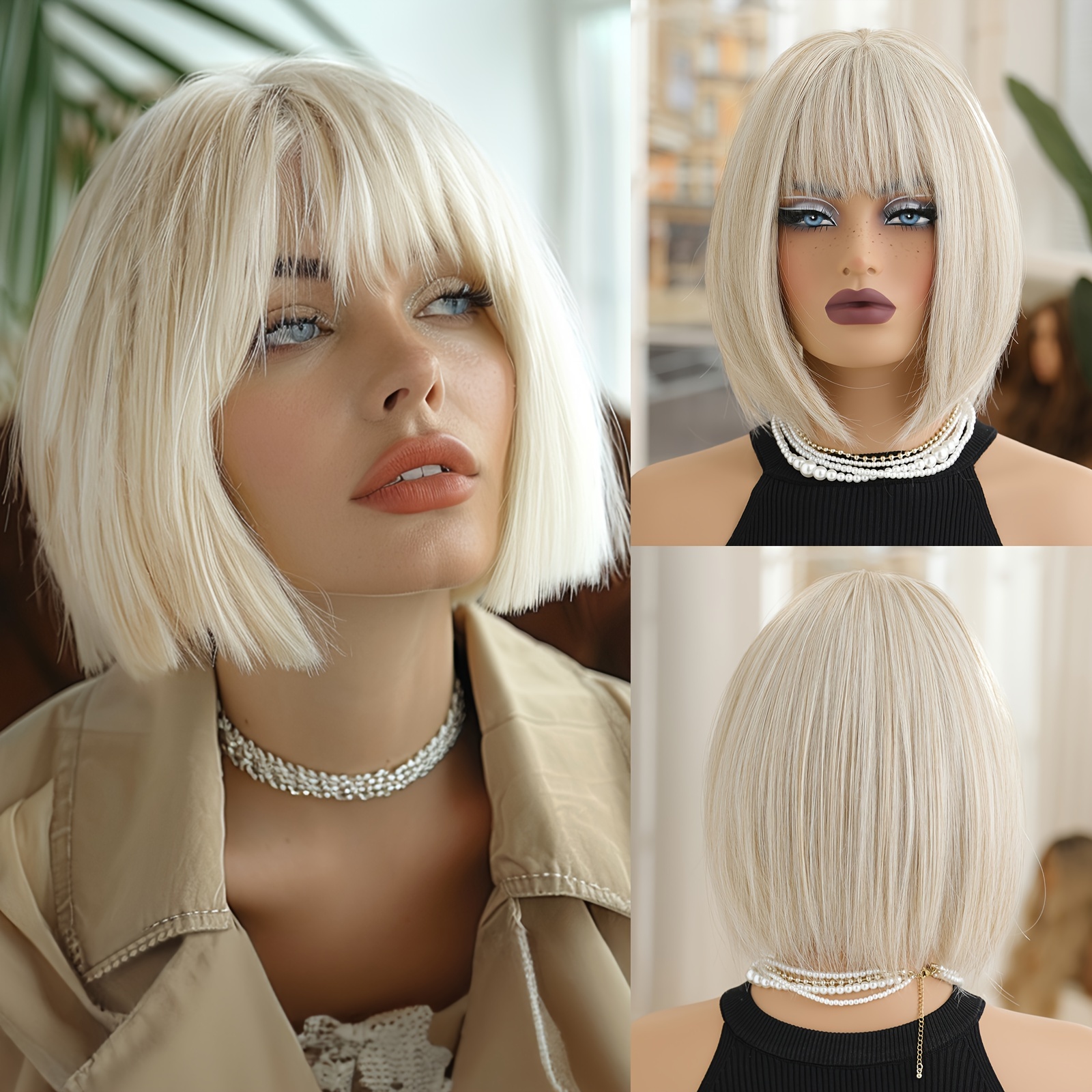 

Woven Wigs Elegant Straight Champagne Synthetic Wig For Women - Fiber, Cap, 130% Density, 12 Inch Short Hair, All- Cosplay & Daily Use Lc1032-1