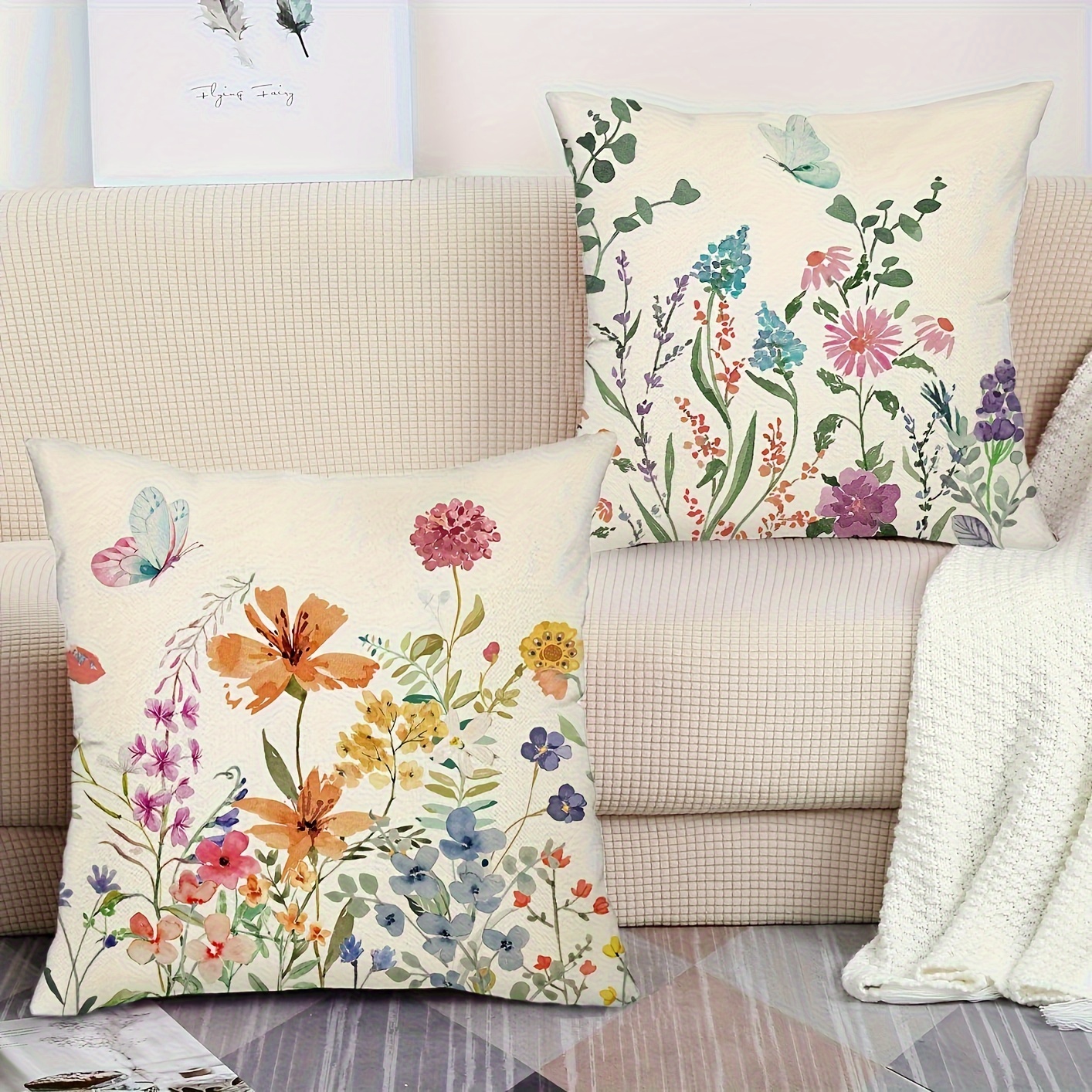 

2-piece Spring & Summer Wildflower Throw Pillow Covers, 18x18 Inch - Farmhouse Floral Decor For Sofa, Bed, Car, Living Room - Machine Washable Linen With Zipper Closure