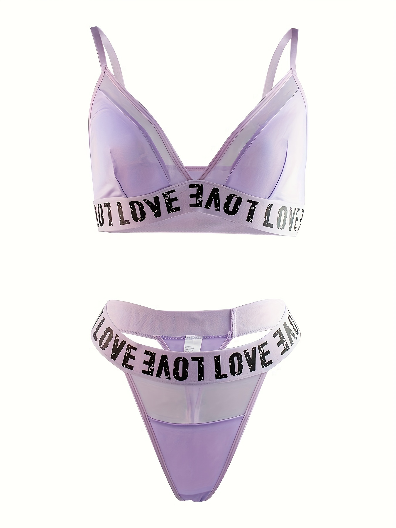 Buy Letter Printed Hollow Out See Through Push Up Panty Bra Set