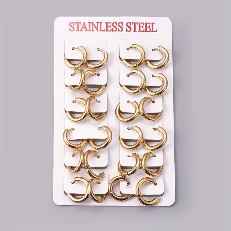 TEMU 24 pièces Boucles d'oreilles Huggie en Acier Inoxydable 304 Hypoallergénique - Doré, à pour Oreilles , Design Élégant et Intemporel, Boucles