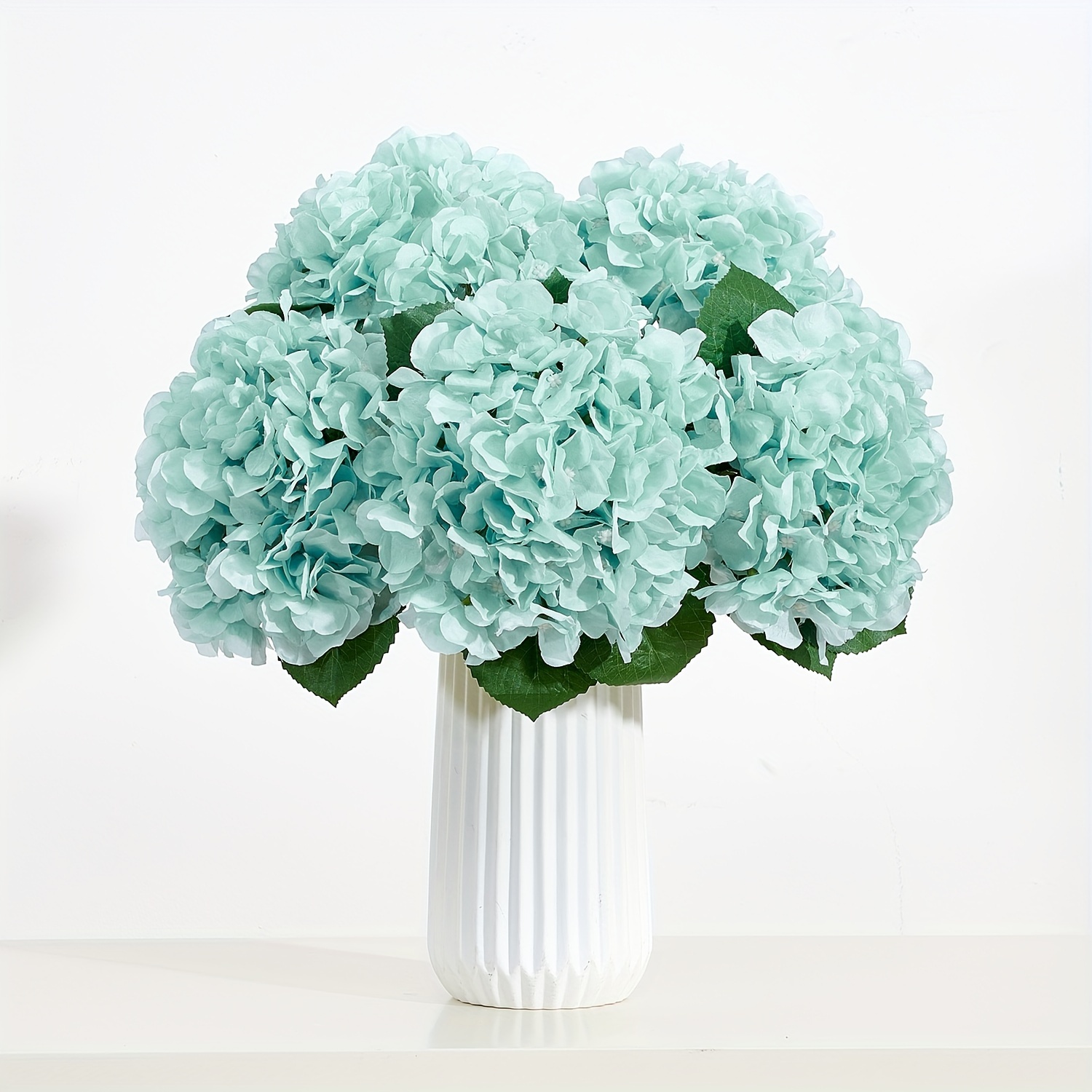 5pcs Artificial Hydrangea Flowers Real Touch For Home Party Living Room Decoration (mint Green)