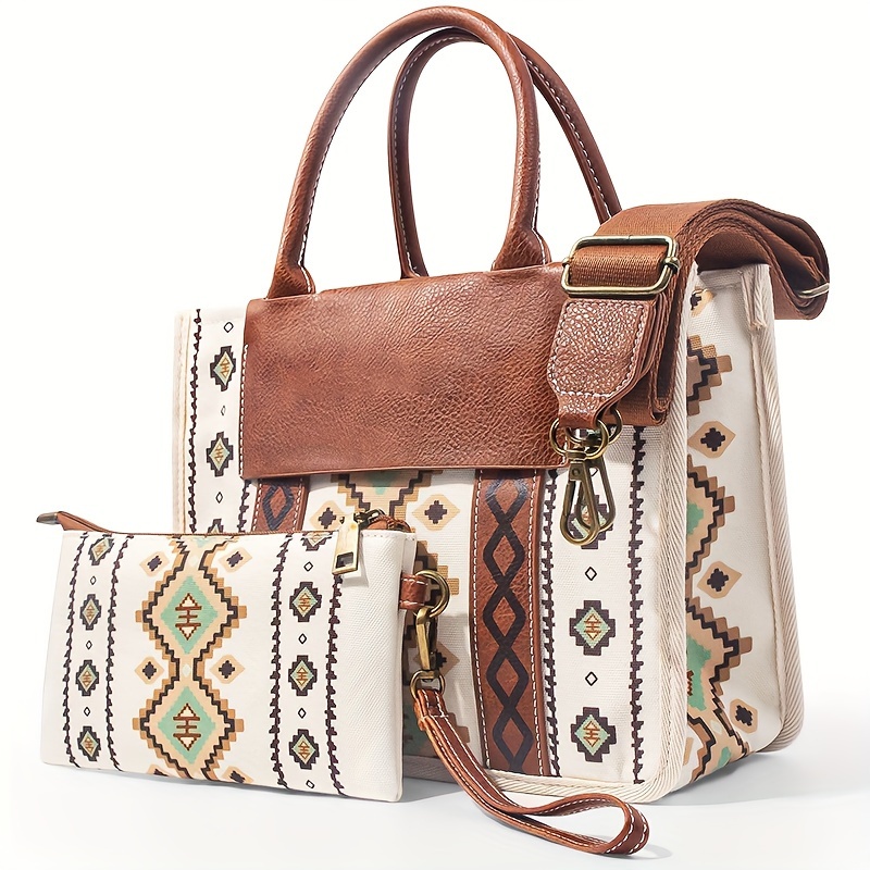 

2-piece Set Of Ladies' Vintage Handbags, Vintage Hand-held Tote Bags, Bohemian Style Shoulder Bags, Crossbody Bags With Wallets, Beach Vintage Style