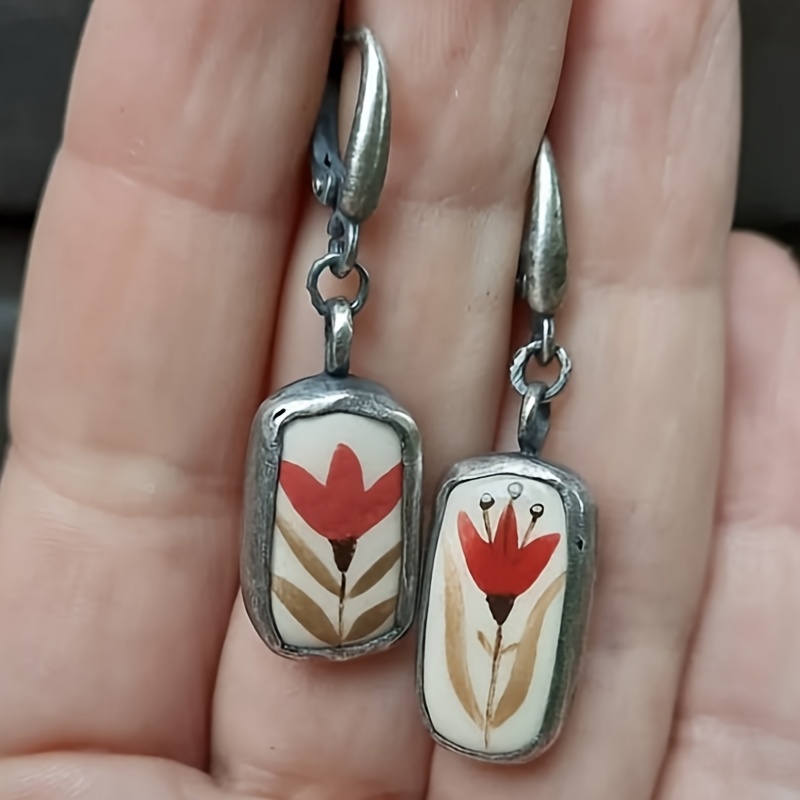 TEMU Beautifully Designed Colorful Floral Drop Earrings In A Tribal Bohemian Style For Women