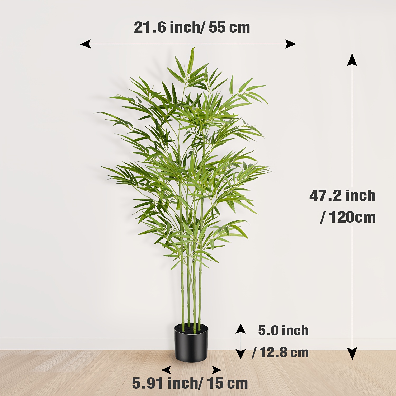 Image of Artificial Bamboo Tree Plant - 4ft/5ft/6ft Fake Indoor Bamboo In Pot, Realistic Pe Leaves, Bamboo For Living Room Office Home Decor