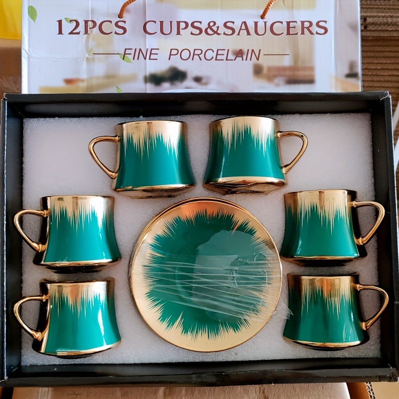 Golden Teacup Saucer Ceramic Coffee Cup Saucer Plate Premium - Temu Canada