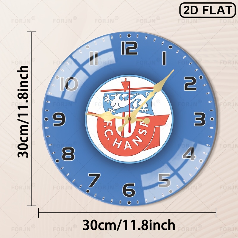TEMU 2D FLAT UHR, 1 Stück Themen F C Hansa Schild Drache, 10 und 12-Zoll Europäische und Amerikanische Runde Leise Acryl Wanduhr mit Zuverlässigem
