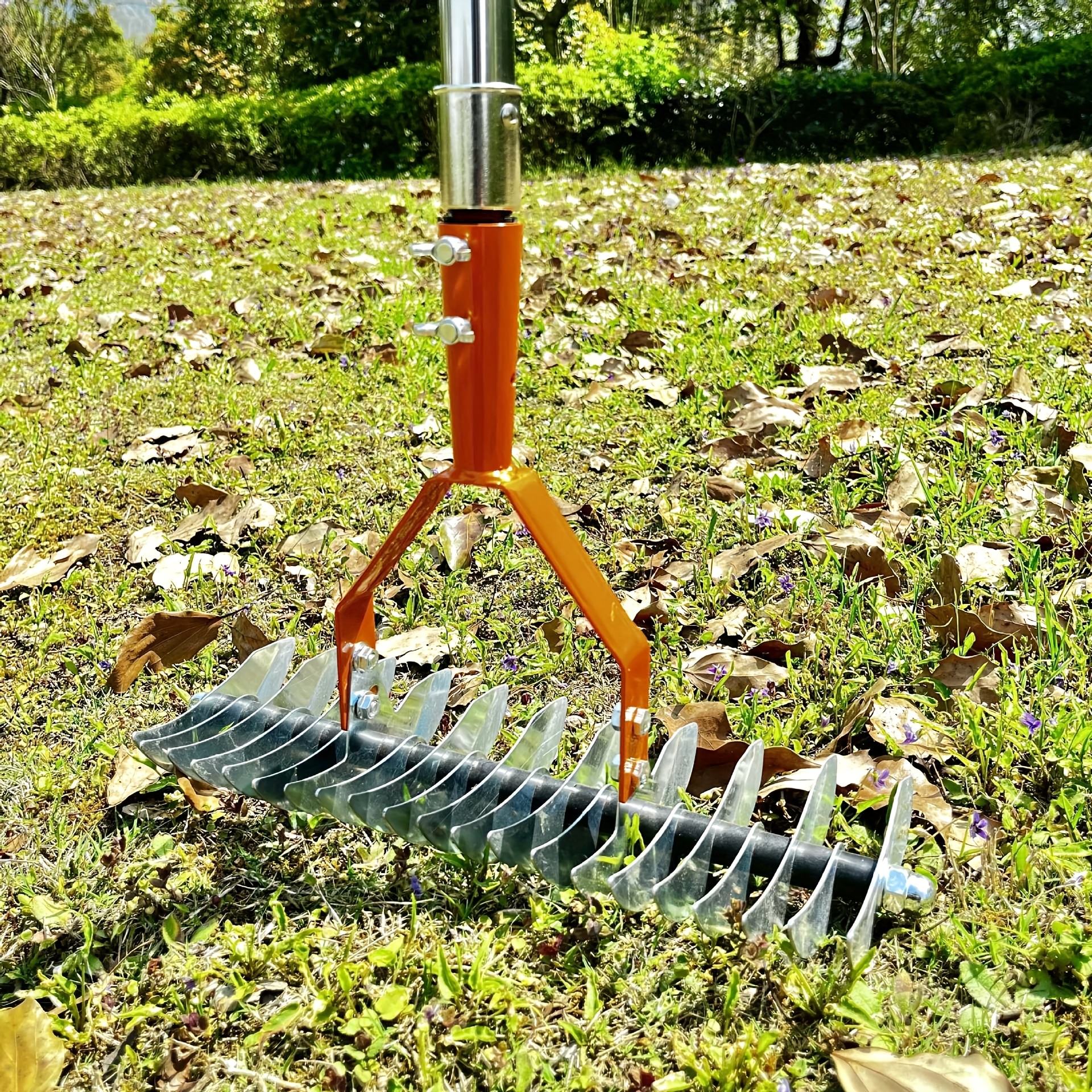 heavy duty lawn garden rake detachable head with sharp   stainless steel construction ergonomic grip handle for yard lawn care leaf   thatch removal ideal for home yard maintenance versatile tool sturdy build gardening accessory   Product details 5