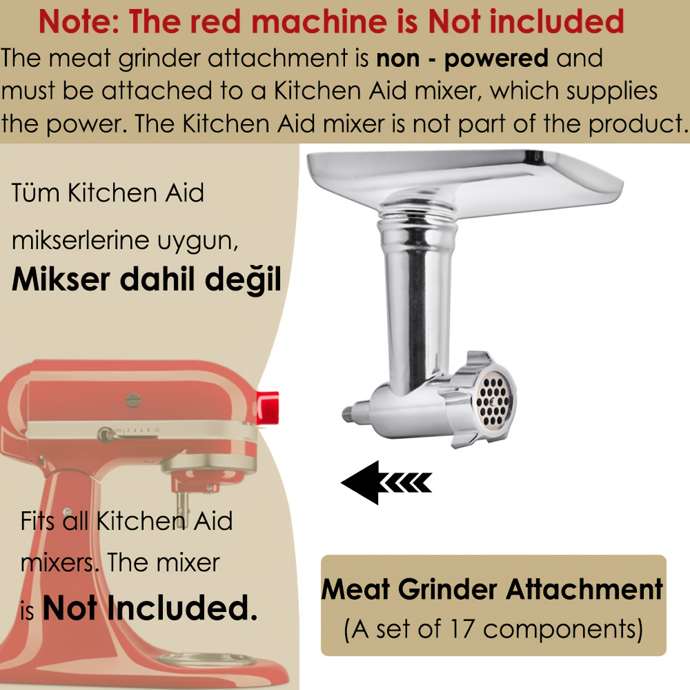 compatible for stand mixers meat grinder attachment with 4 grinding plates 2 sausage stuffer tubes heavy duty stainless compatible with ka mixers attachment only ideal for small business Product details 0