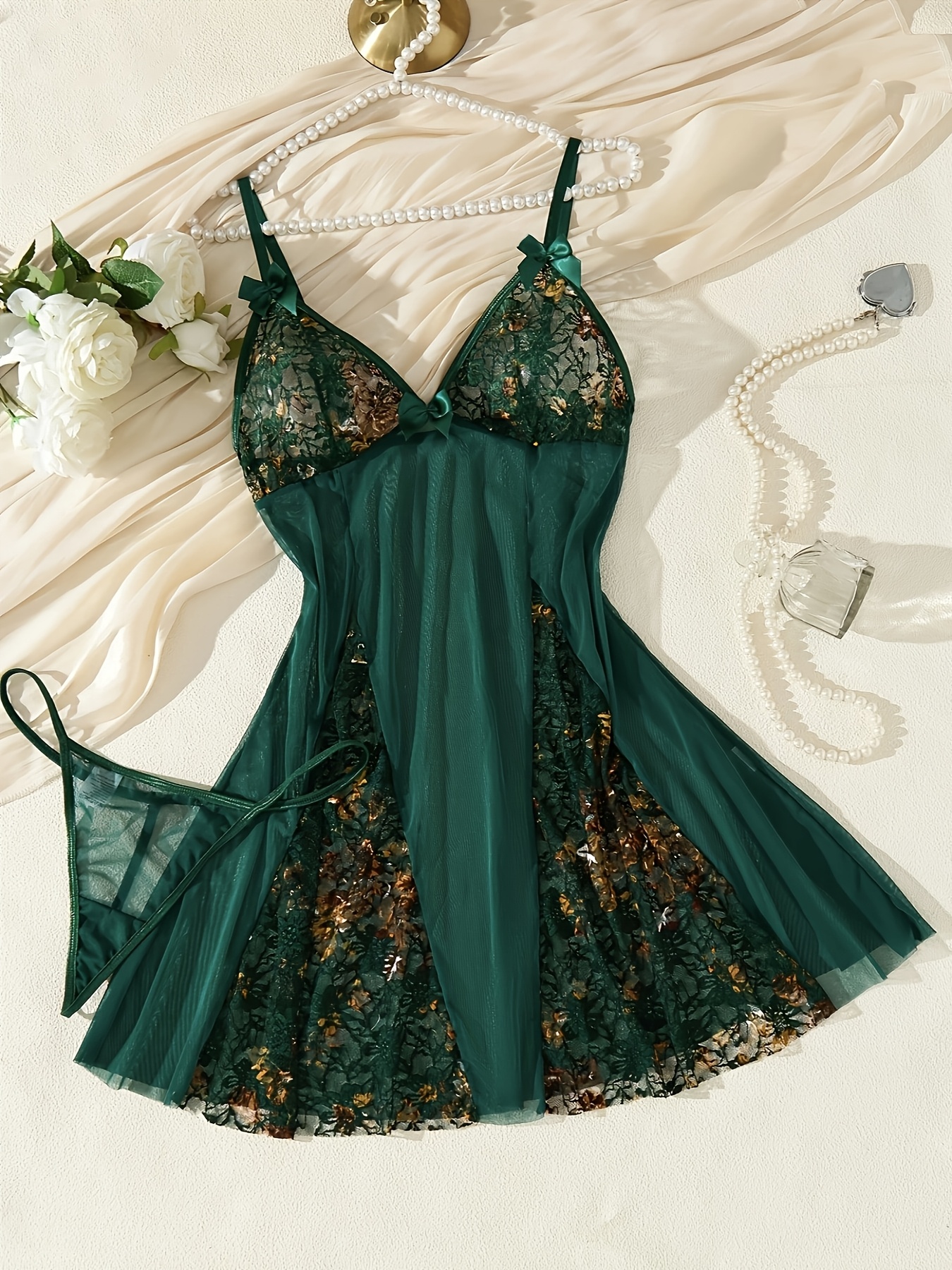 green emerald velvet dress Amazon.com: Foxiny Petite Sexy Open Front V Neck Ruffle Sheer Mesh Lace  Wireless Babydoll Lingerie Dress with Thong 2 Piece Women See Through Panty  Set Chemise Negligee Hook Army Green 3X-Small: Clothing, main image 0