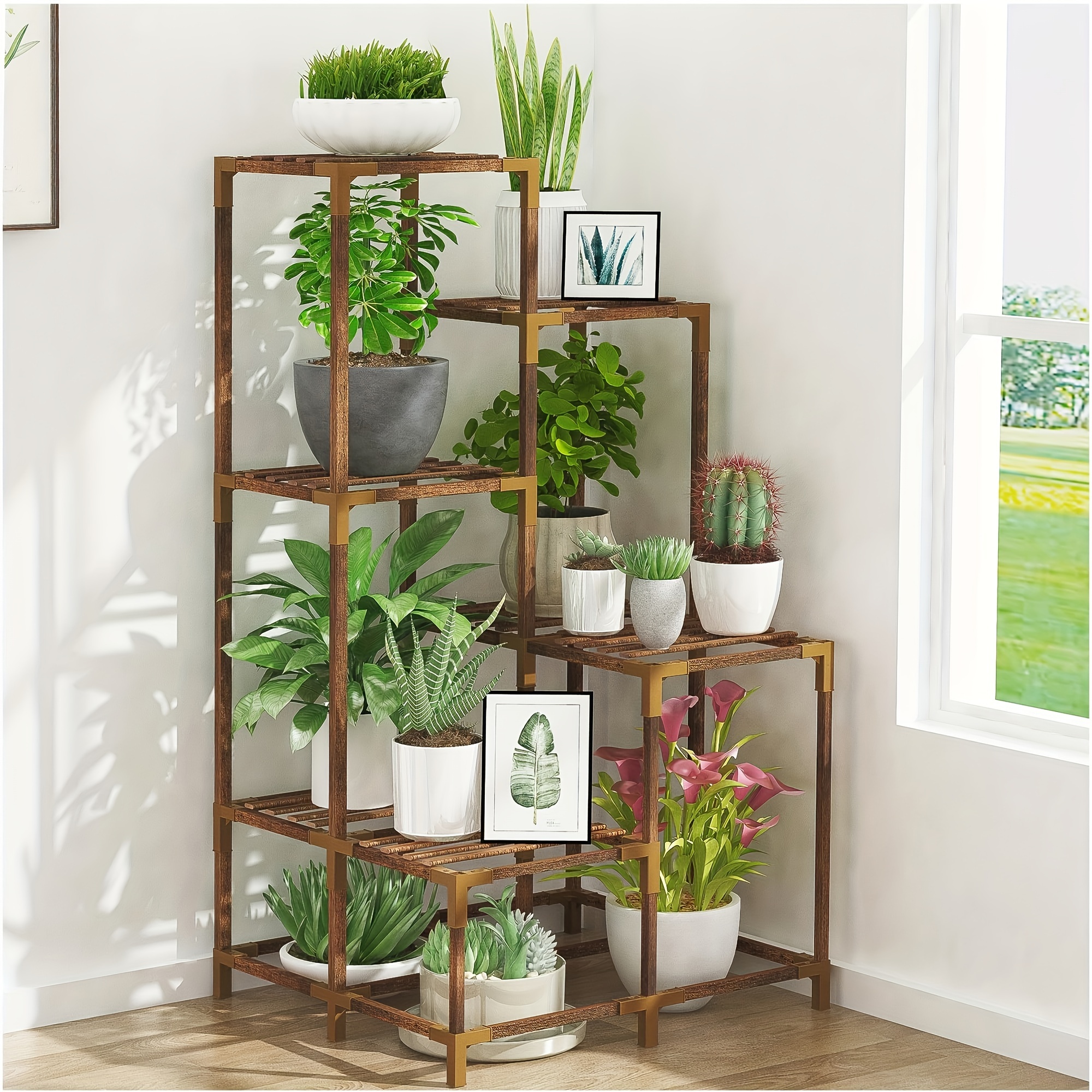 

1pc 7-tier Corner Flower Stand That Can Hold Multiple Potted Plants, 40-inch Tall Flower Stand Suitable For Courtyard Gardens, Balconies, And Window, For Home Room Living Room Office Decor