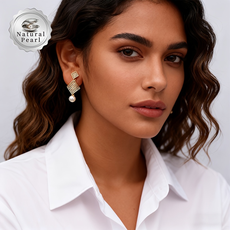 Women's Freshwater Pearls Oblong Drop Earrings Gift Set